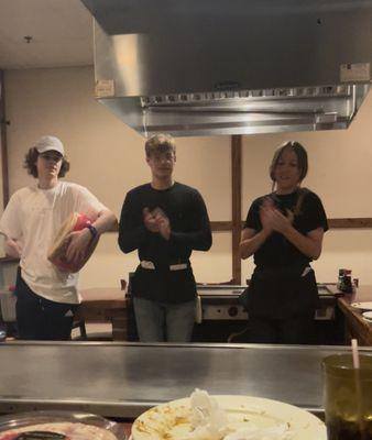 Singing happy birthday to my kids at the hibachi