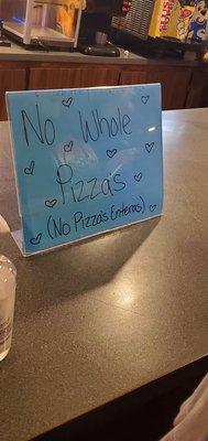 No pizza available