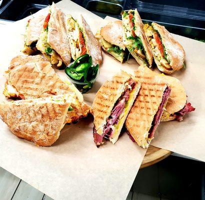 Pastrami, Buffalo & Pesto chicken Paninis. Yummy