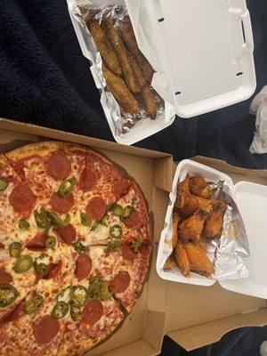 Extreme Cheese Pepperoni Pizza Chicken Wings Fried Pickles