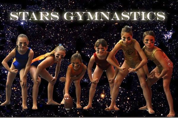 Stars Gymnasts as football players before Superbowl