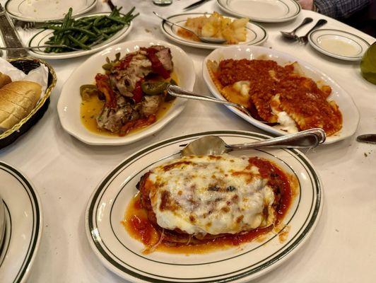 Pork Chop alla Bamonte, Ravioli with Meat Sauce and Eggplant Parmigiana