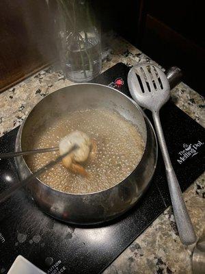 Shrimp hitting the unseasoned pot