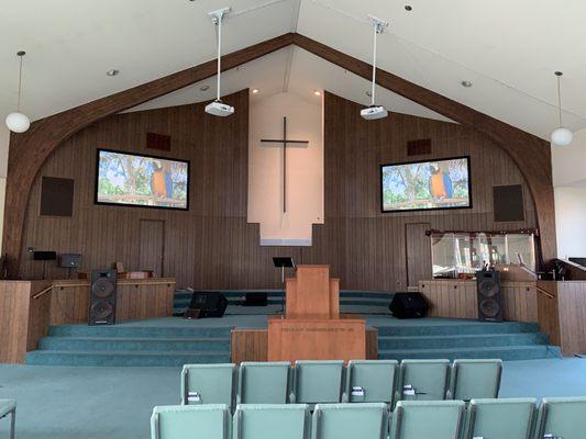 Full BenQ and Crestron projection and multimedia distribution for Apostles Church in Santa Barbara