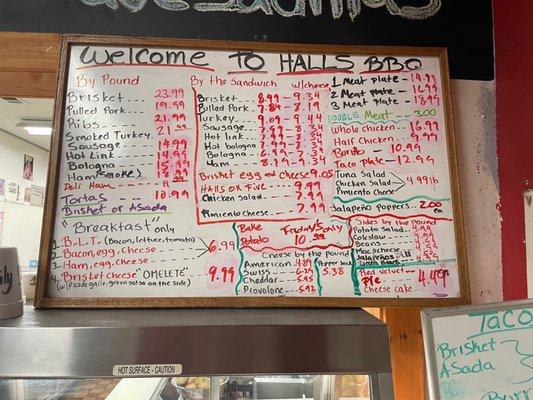 Current menu with prices as of 11/10/22