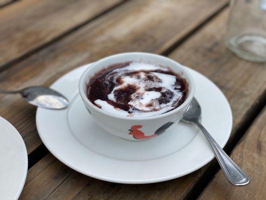 Pulut Hitam (Served Warm) Sweet dessert made from black glutinous rice porridge with coconut milk and sugar.