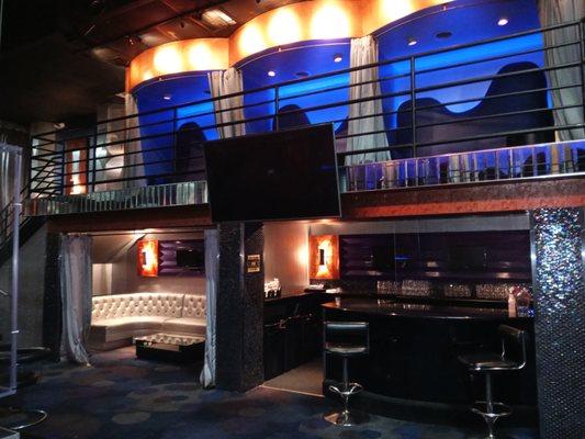 Two Level View of Bar, Private Party Room, and Upper Level Intimate Dance Rooms