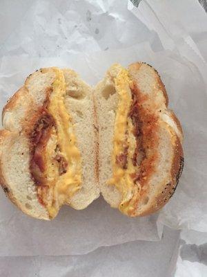 Bacon, egg & cheese on a roll