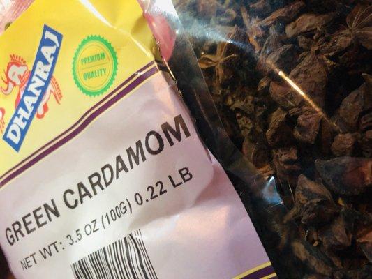 Whole cardamom pods and star anise.