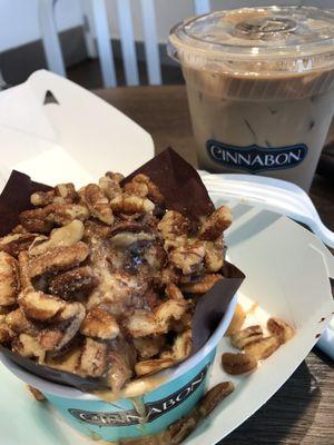 Center roll pecan with caramel, $4.99 ice coffee, $4.49