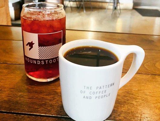 Front to back: Colombia Pour Over, Elderberry Iced Tea