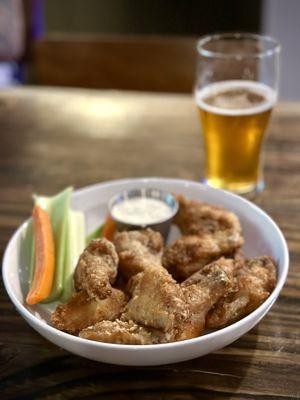 Full kitchen menu includes baked wings