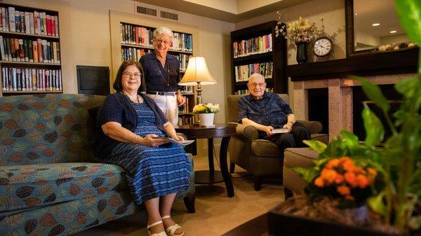 Residents enjoy the library.