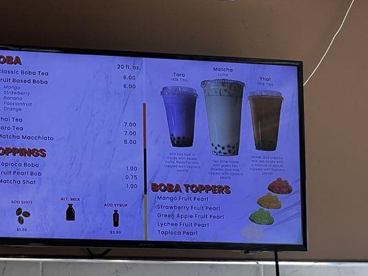 Boba menu