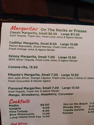 Margarita menu and some cocktails