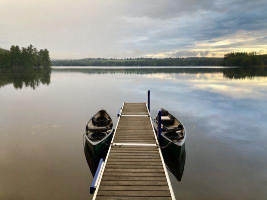 Sunrise on the pond.  Two canoes that you can take out.  They also had a couple individual and one tandem kayak.