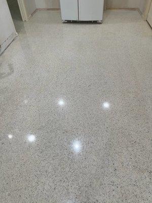 Restored and polished Terrazzo Floor stains removed