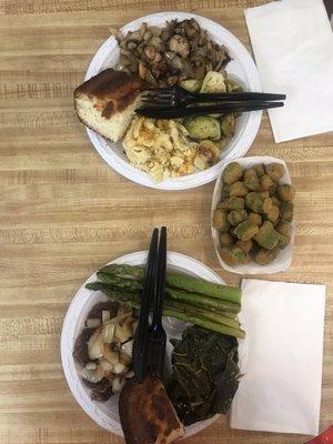 Hamburger steak Asparagus  Collards Okra Grilled chicken  Mac and cheese  roasted brussel sprouts