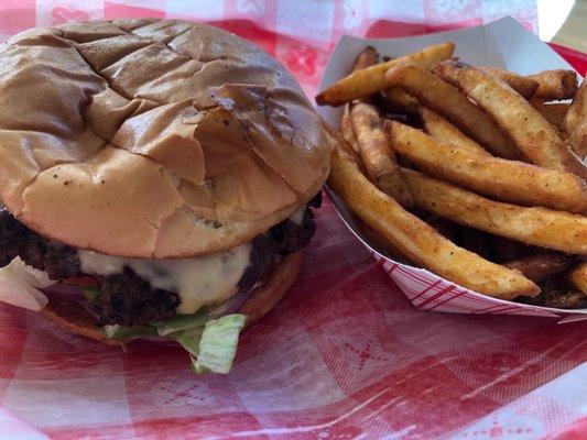 Quarter pound burger & seasoned fries