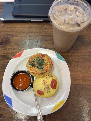 tomato and spinach frittata with hot sauce and vietnamese iced coffee