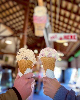 Gargantuan scoops of Chocolate Peanut Butter Swirl & Raspberry Lemonade Sorbet! Delightful!