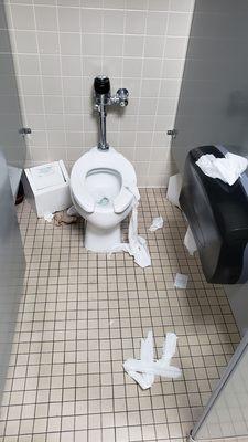 Today, was the first day of the semester, and this is how the womens bathroom looks. This so disgusting! Do better ladies!!!