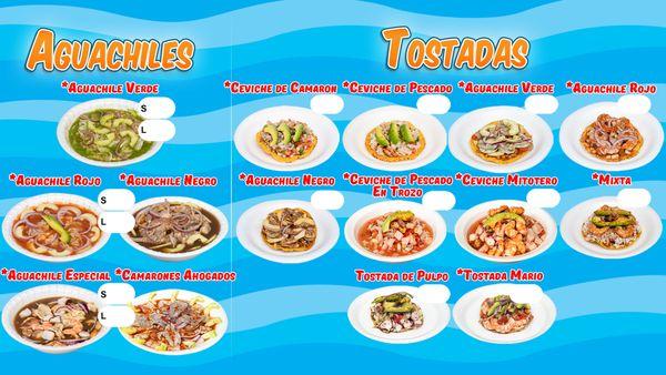 This is our menu and what we provide! We're here to serve you fresh seafood Jalisco style!