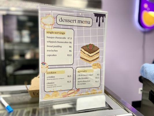 Dessert menu