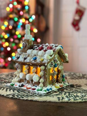 Finished Gingerbread House from available holiday kit