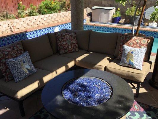 Outdoor sofa reupholstered by Pro Custom Upholstery in Palmdale