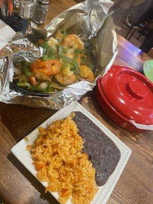 Shrimp Fajita served with Rice and Beans