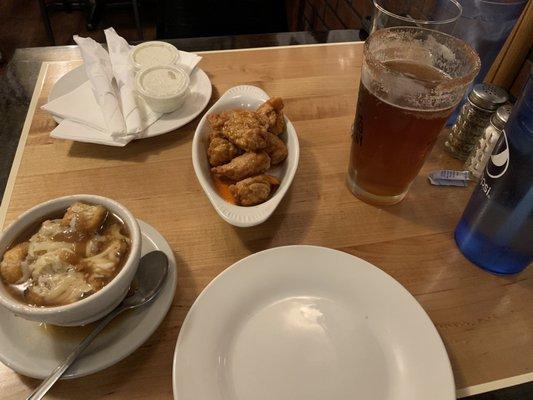 French onion soup  Boneless Buffalo chicken wings