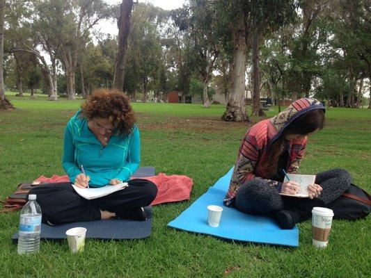 Creative Flow: Yoga & Writing. Writing in the eucalyptus grove.