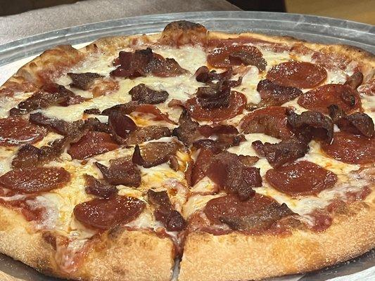 Pepperoni and bacon pizza