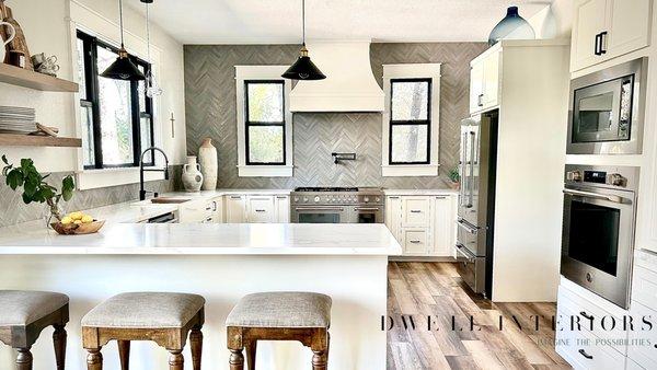 Beautiful modern farmhouse kitchen - a dramatic transformation where we used timeless design principles and innovative solutions.