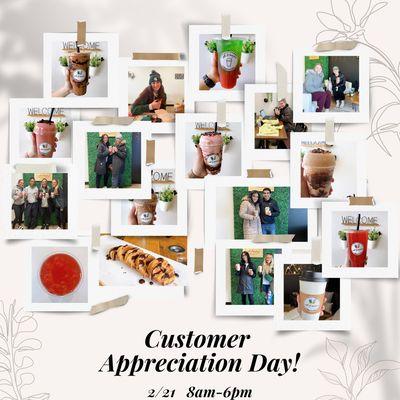 The best day of the month is here! Customer Appreciation Day 


Join us for all day Specials & Protein Donuts 
2/21 
8am-6pm