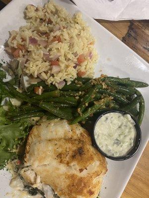 Stuffed haddock w green beans & rice pilaf