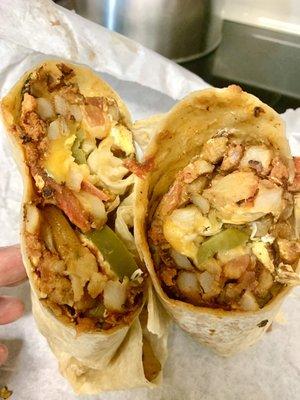 Ranchero breakfast burrito w/ jalapeños and sauce