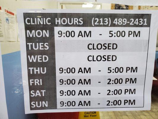 New clinic hours beginning 1/1/2023