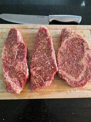 Prime Ribeye and 2 Prime NY strip from Z Bar ready to grill!