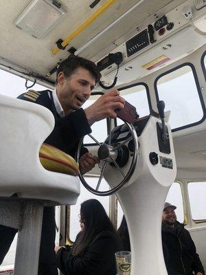 Captain does everything except drive the boat or give a tour.