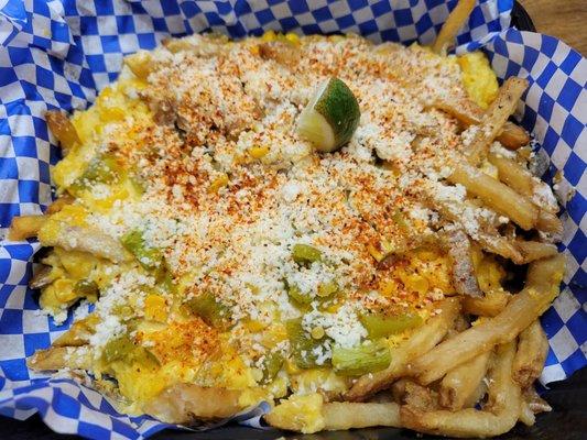 Order of elote fries. We got the hot sauce on the side, but it was really good.