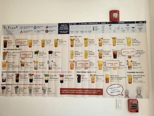 Big menu on the wall