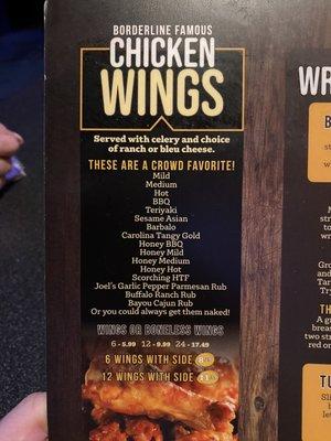 Wing Menu, 03/2022