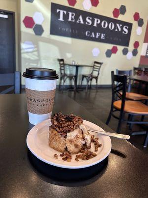 Gooey pecan roll and chai latte