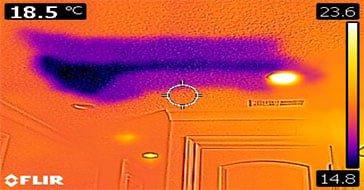 Water leak on ceiling as shown on our thermal imaging camera.