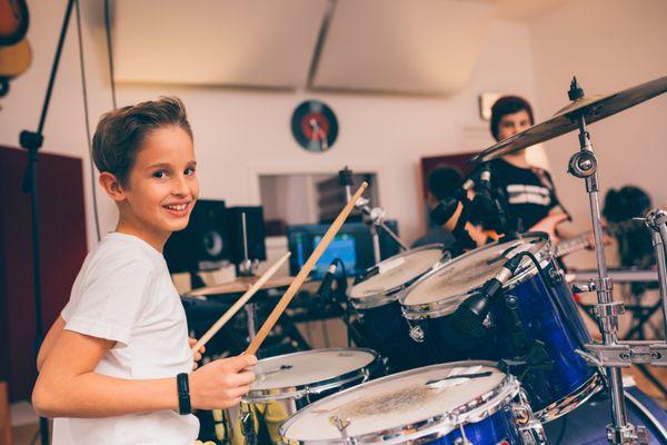 Young drum student