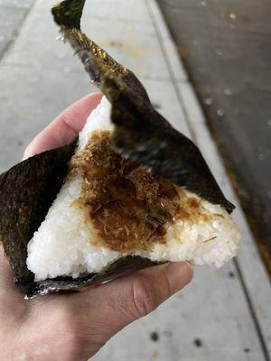 $3.75 BentOn Onigiri: bonito flavor (soy sauce, seafood flakes). Very savory! Rice & nori are So Fresh!