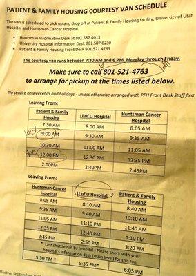 Great Shuttle(s)/Courtesy Van Avail btwn Housing & U of U Hospital & Huntsman Cancer Hospital- other U of U Locations too- upon request