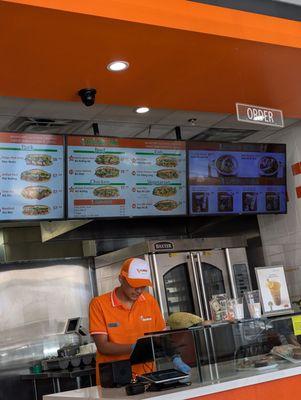 Menu and cashier upon entering